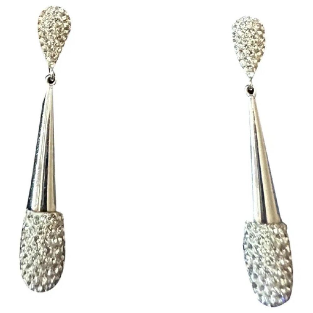 Swarovski Cypress Pierced Drop Earrings Rhodium Clear Crystal Pointiage 1.77”